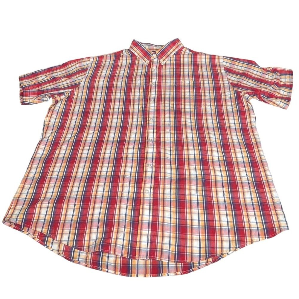 Croft & Barrow 2xL Plaid Button-Down Short Sleeves Shirt Red Blue Western Wear